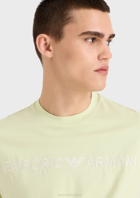 bărbați R802G1625 tricou din jerseu greu cu broderie emporio armani într-un font militarverde deschis