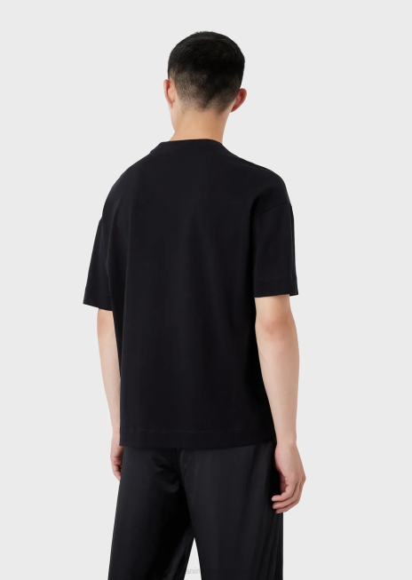 bărbați R802G1626 tricou din jerseu greu cu broderie emporio armani într-un font militaralbastru marin