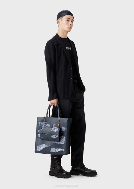 bărbați R802G1626 tricou din jerseu greu cu broderie emporio armani într-un font militaralbastru marin