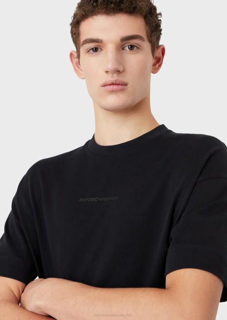 bărbați R802G1629 tricou din jerseu greu cu logo cauciucat îndrăzneț Armani albastru marin