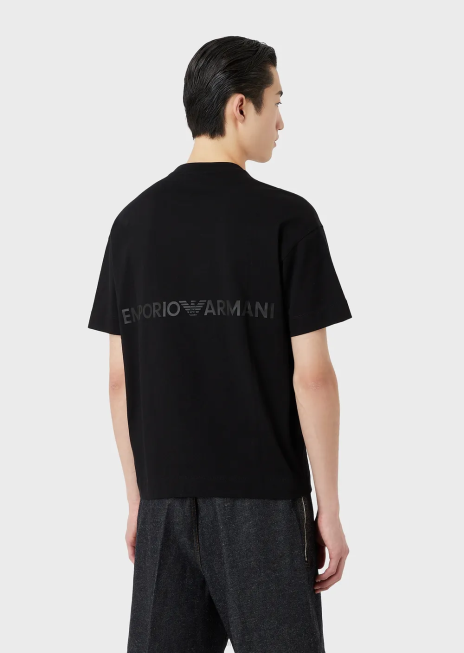 bărbați R802G1631 tricou din jerseu greu cu logo cauciucat îndrăzneț Armani negru