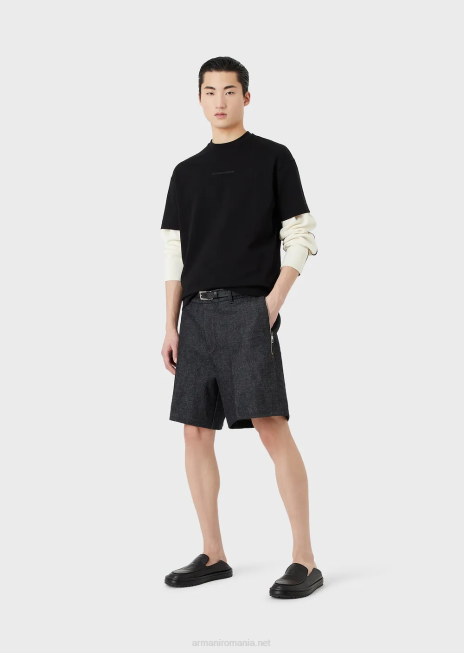 bărbați R802G1631 tricou din jerseu greu cu logo cauciucat îndrăzneț Armani negru