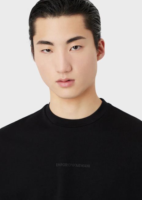 bărbați R802G1631 tricou din jerseu greu cu logo cauciucat îndrăzneț Armani negru