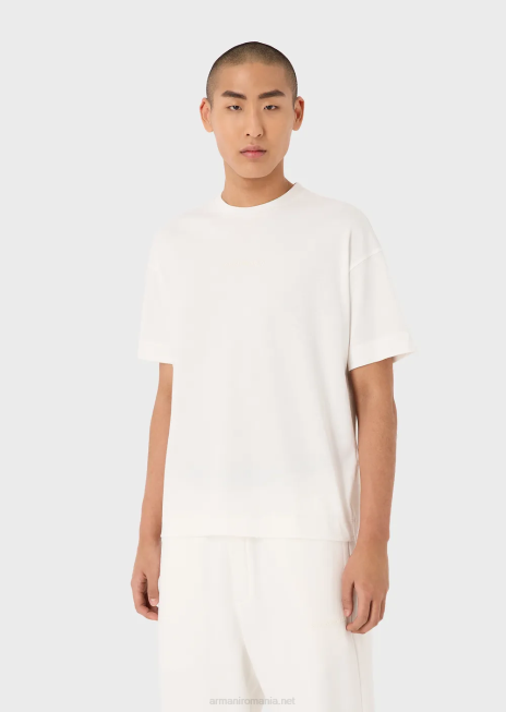 bărbați R802G1632 tricou din jerseu greu cu logo cauciucat îndrăzneț Armani alb