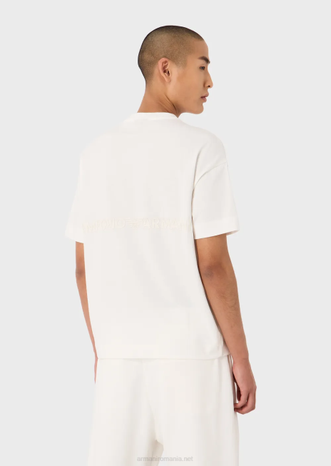 bărbați R802G1632 tricou din jerseu greu cu logo cauciucat îndrăzneț Armani alb