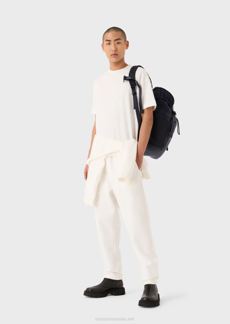 bărbați R802G1632 tricou din jerseu greu cu logo cauciucat îndrăzneț Armani alb