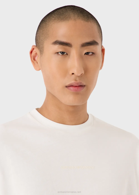 bărbați R802G1632 tricou din jerseu greu cu logo cauciucat îndrăzneț Armani alb