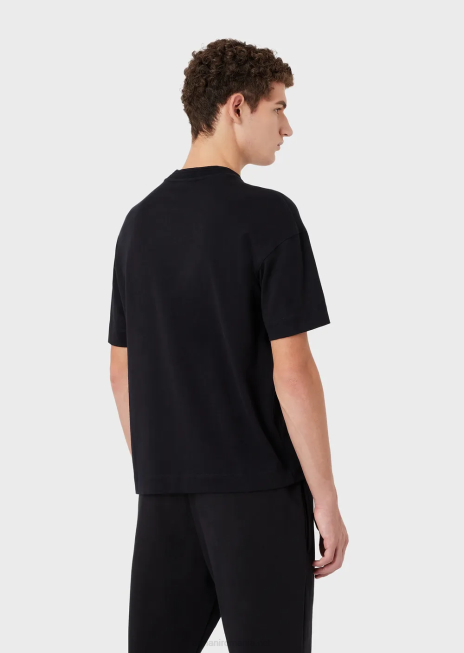 bărbați R802G1633 tricou din jerseu greu, cu ornamente supradimensionate cu logo în relief Armani albastru marin