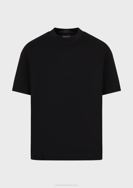 bărbați R802G1634 tricou din jerseu greu, cu ornamente supradimensionate cu logo în relief Armani logo negru