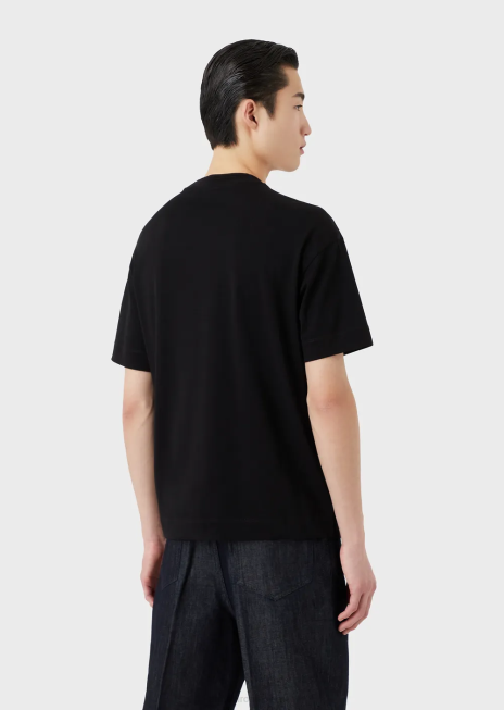 bărbați R802G1634 tricou din jerseu greu, cu ornamente supradimensionate cu logo în relief Armani logo negru