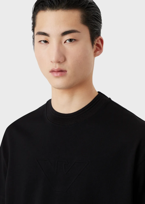 bărbați R802G1634 tricou din jerseu greu, cu ornamente supradimensionate cu logo în relief Armani logo negru