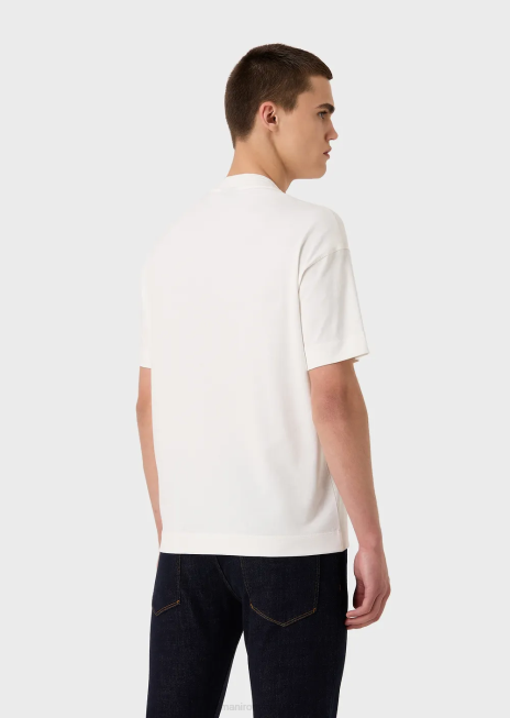 bărbați R802G1635 tricou din jerseu greu, cu ornamente supradimensionate cu logo în relief Armani alb