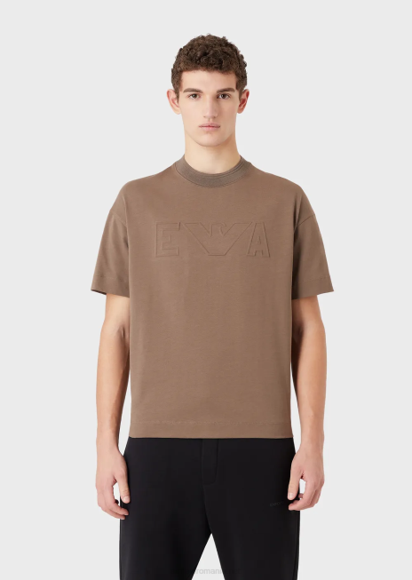 bărbați R802G1636 tricou din jerseu greu, cu ornamente supradimensionate cu logo în relief Armani gri porumbel