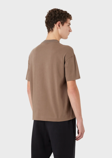 bărbați R802G1636 tricou din jerseu greu, cu ornamente supradimensionate cu logo în relief Armani gri porumbel