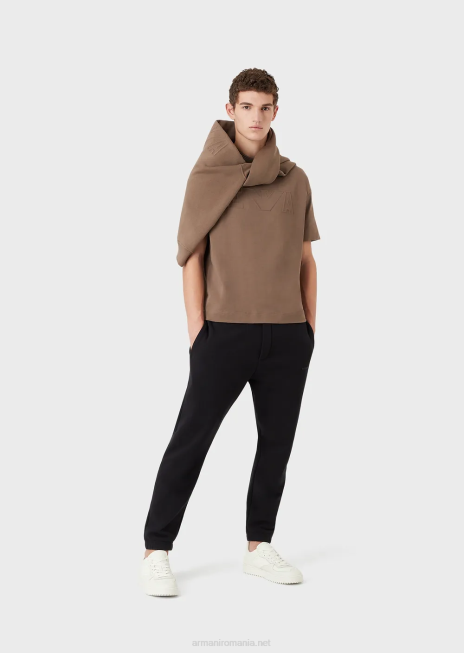 bărbați R802G1636 tricou din jerseu greu, cu ornamente supradimensionate cu logo în relief Armani gri porumbel