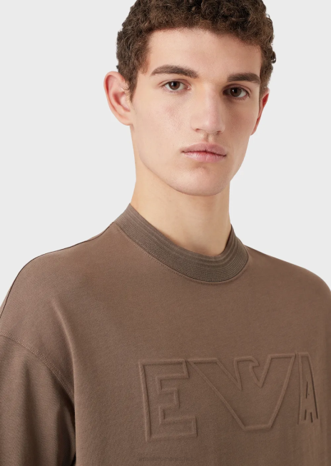 bărbați R802G1636 tricou din jerseu greu, cu ornamente supradimensionate cu logo în relief Armani gri porumbel