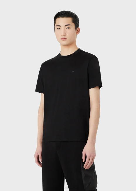 bărbați R802G1638 tricou din jerseu din amestec tencel travel essentials Armani negru