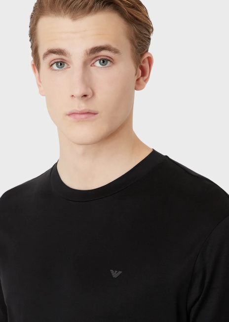 bărbați R802G1638 tricou din jerseu din amestec tencel travel essentials Armani negru