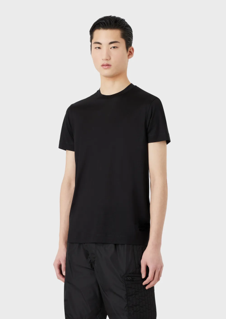 bărbați R802G1640 tricou din jerseu din amestec tencel cu logo 3d în relief Armani negru