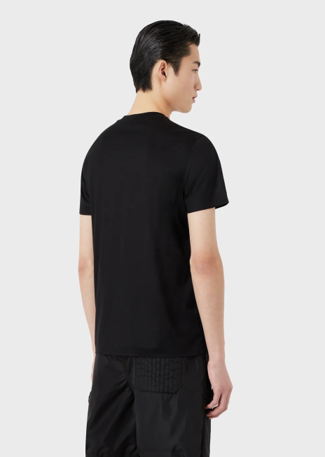 bărbați R802G1640 tricou din jerseu din amestec tencel cu logo 3d în relief Armani negru