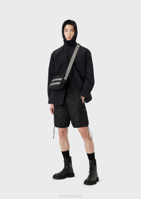 bărbați R802G1640 tricou din jerseu din amestec tencel cu logo 3d în relief Armani negru