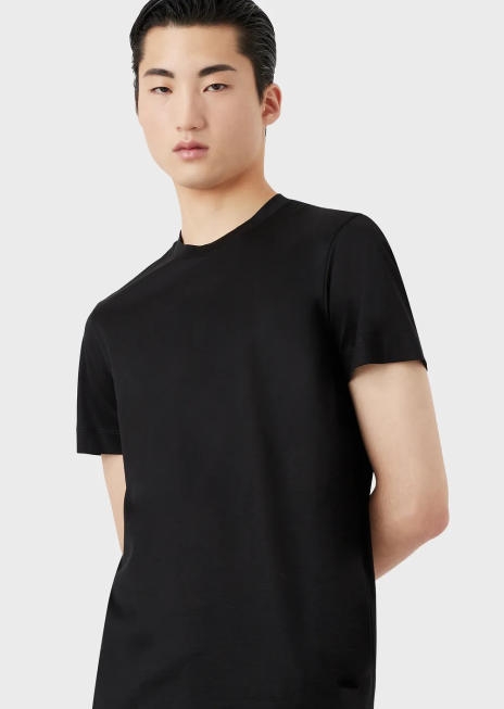 bărbați R802G1640 tricou din jerseu din amestec tencel cu logo 3d în relief Armani negru