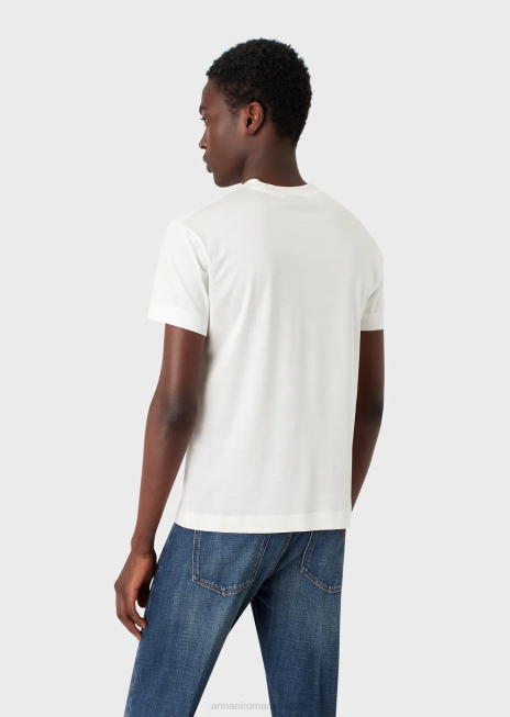 bărbați R802G1641 tricou din jerseu din amestec tencel cu logo 3d în relief Armani alb