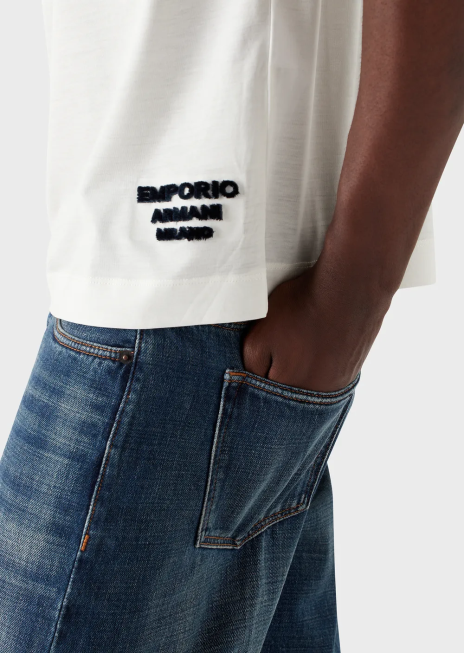 bărbați R802G1641 tricou din jerseu din amestec tencel cu logo 3d în relief Armani alb