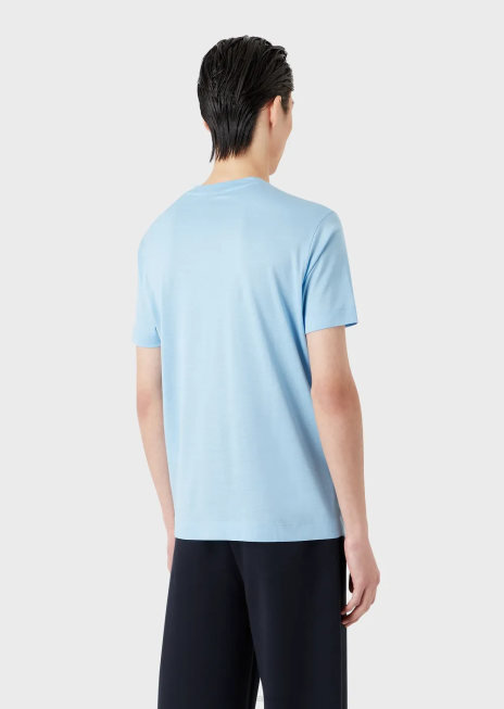 bărbați R802G1642 tricou din jerseu din amestec tencel cu logo 3d în relief Armani azur