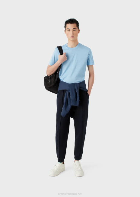 bărbați R802G1642 tricou din jerseu din amestec tencel cu logo 3d în relief Armani azur