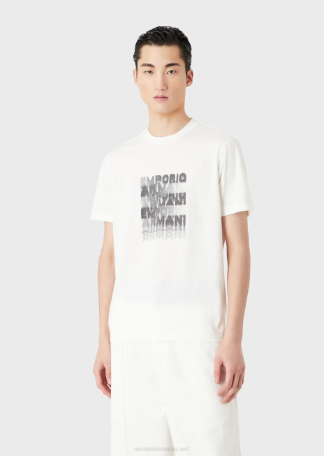 bărbați R802G1645 tricou din jerseu pima cu imprimeu cu logo-ul anilor 80 Armani alb