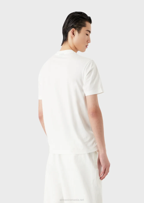 bărbați R802G1645 tricou din jerseu pima cu imprimeu cu logo-ul anilor 80 Armani alb