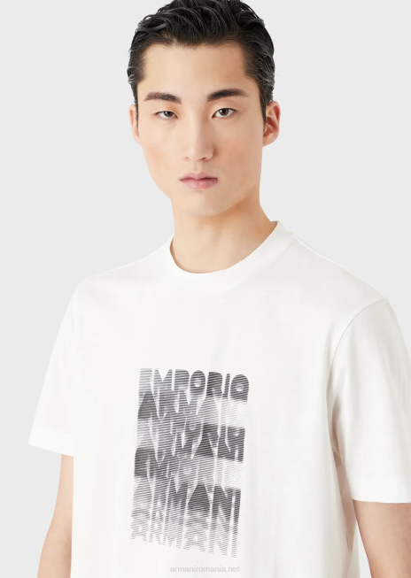 bărbați R802G1645 tricou din jerseu pima cu imprimeu cu logo-ul anilor 80 Armani alb