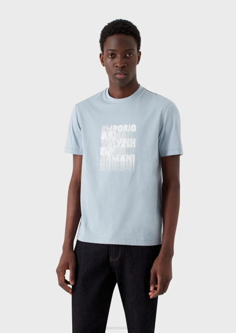 bărbați R802G1646 tricou din jerseu pima cu imprimeu cu logo-ul anilor 80 Armani azur