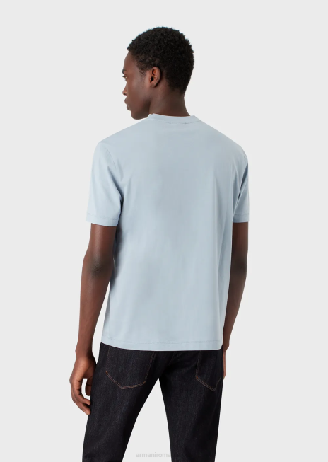 bărbați R802G1646 tricou din jerseu pima cu imprimeu cu logo-ul anilor 80 Armani azur