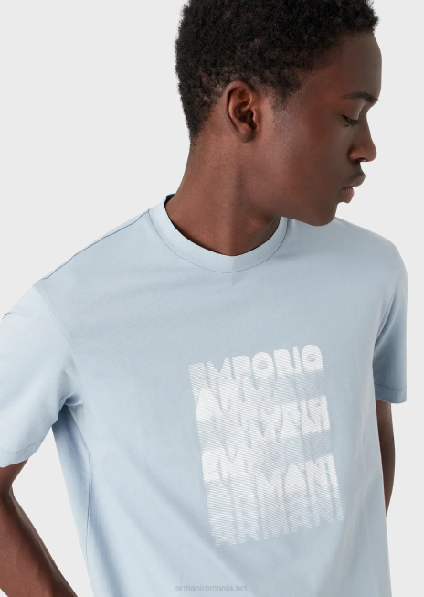 bărbați R802G1646 tricou din jerseu pima cu imprimeu cu logo-ul anilor 80 Armani azur