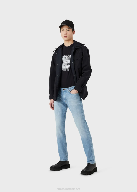 bărbați R802G1647 tricou din jerseu pima cu imprimeu cu logo-ul anilor 80 Armani albastru marin