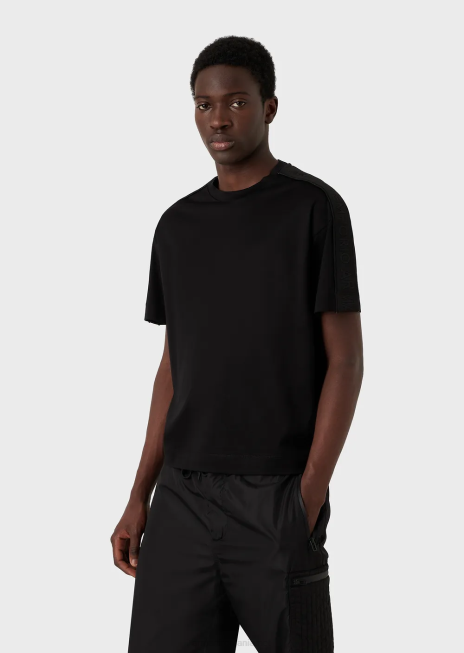 bărbați R802G1648 tricou din jerseu din amestec tencel, cu bandă cu logo Armani negru