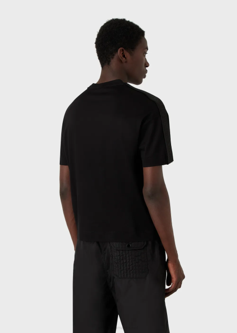 bărbați R802G1648 tricou din jerseu din amestec tencel, cu bandă cu logo Armani negru