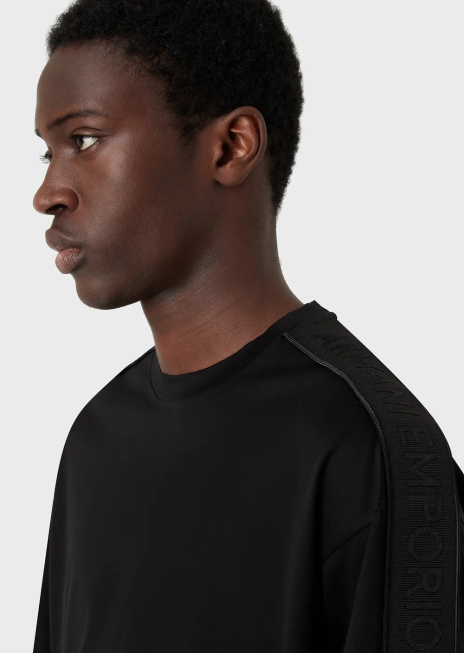 bărbați R802G1648 tricou din jerseu din amestec tencel, cu bandă cu logo Armani negru