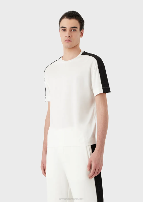 bărbați R802G1649 tricou din jerseu din amestec tencel, cu bandă cu logo Armani alb