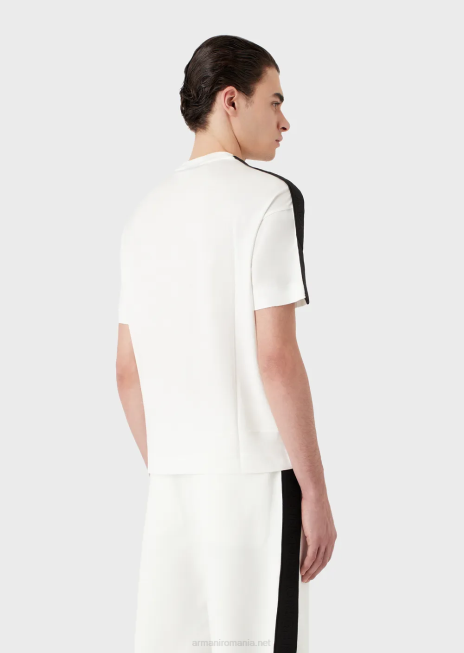 bărbați R802G1649 tricou din jerseu din amestec tencel, cu bandă cu logo Armani alb