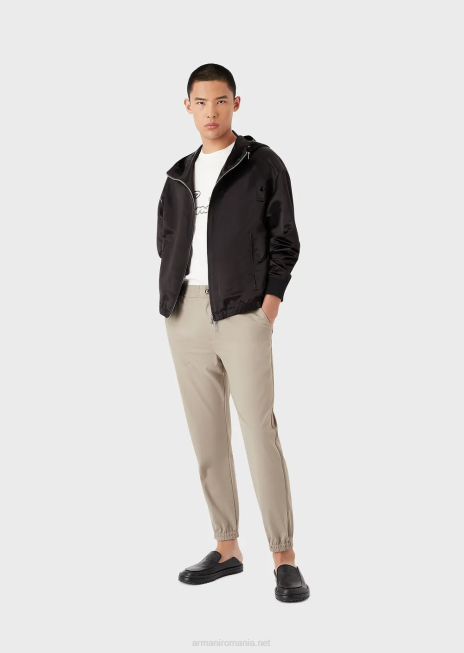 bărbați R802G1650 Tricou din jerseu din amestec tencel cu broderie cu logo-ul semnăturii Armani alb