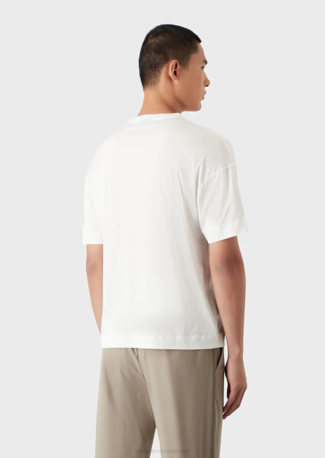 bărbați R802G1652 Tricou din jerseu din amestec tencel cu broderie cu logo-ul semnăturii Armani gri închis