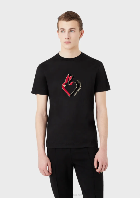 bărbați R802G1655 tricou din jerseu din amestec tencel cu broderie iepure Armani