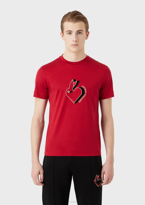 bărbați R802G1657 tricou din jerseu din amestec tencel cu broderie iepure Armani roșu