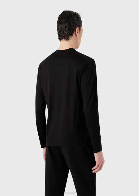 bărbați R802G1658 Pulover din jerseu din amestec tencel cu broderie iepure Armani negru