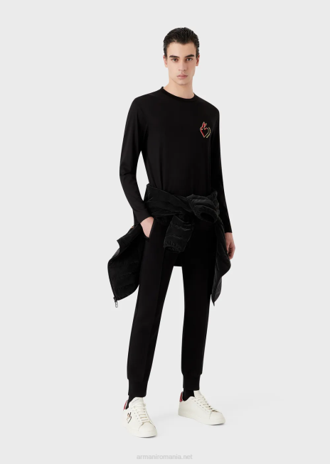 bărbați R802G1658 Pulover din jerseu din amestec tencel cu broderie iepure Armani negru