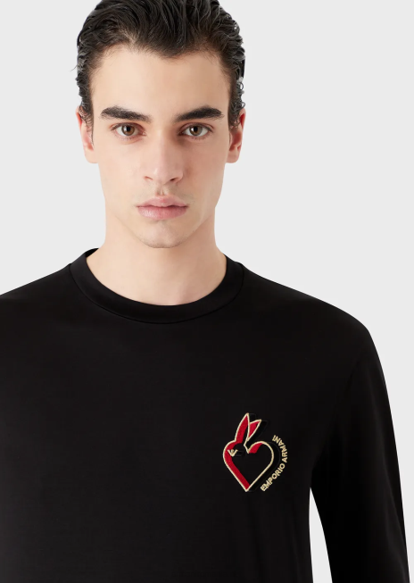 bărbați R802G1658 Pulover din jerseu din amestec tencel cu broderie iepure Armani negru