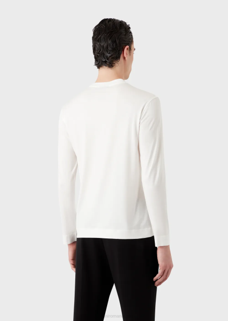 bărbați R802G1659 Pulover din jerseu din amestec tencel cu broderie iepure Armani alb